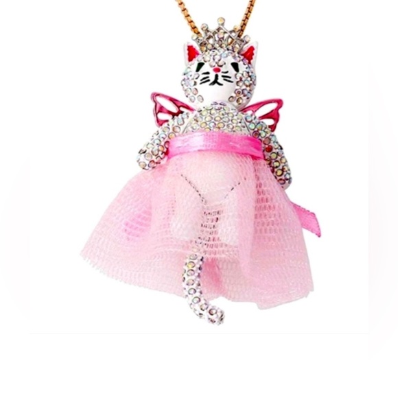 NWT 💖💎 Betsey Johnson Cat Fairy Pendant Slider Necklace Pink & Gold - Picture 6 of 12